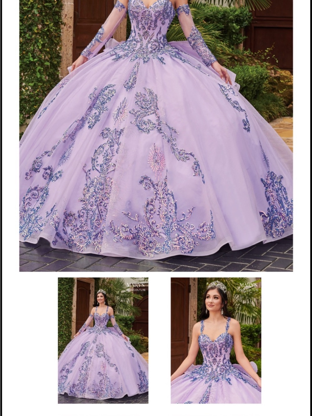 Mary's Bridal Lavender Ball Gown with Blue-Violet Embroidery Quince dress
